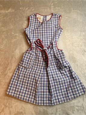 Vintage Strasburg Girls Plaid Dress Size 6Y Red White Blue With Belt Pockets